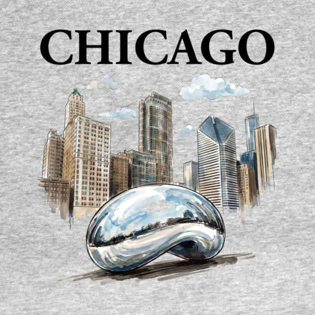 Chicago Bean Ink Wash Skyline by Designed By Marty