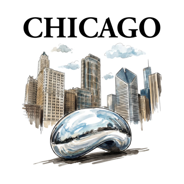 Chicago Bean Ink Wash Skyline by Designed By Marty