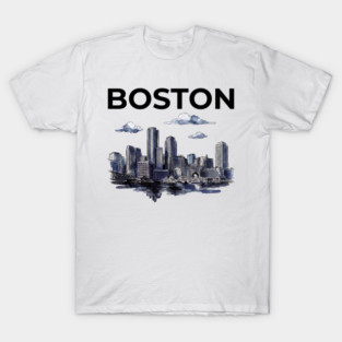 Boston Harbor Ink Wash Skyline T-Shirt