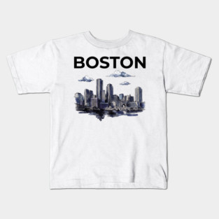 Boston Harbor Ink Wash Skyline Kids T-Shirt