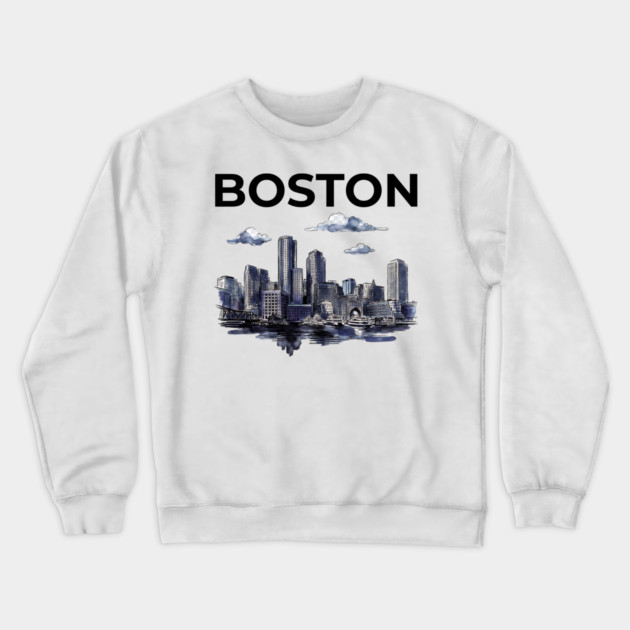 Boston Harbor Ink Wash Skyline Crewneck Sweatshirt by Designed By Marty