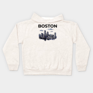 Boston Harbor Ink Wash Skyline Kids Hoodie