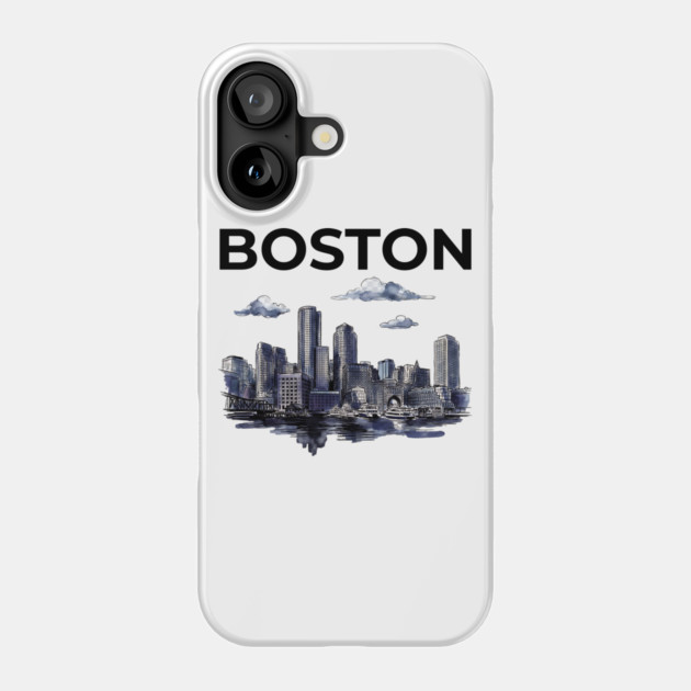 Boston Harbor Ink Wash Skyline Phone Case by Designed By Marty
