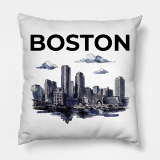 Boston Harbor Ink Wash Skyline Pillow