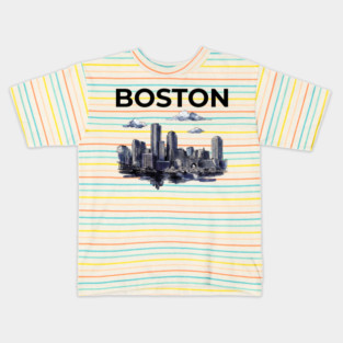 Boston Harbor Ink Wash Skyline Kids T-Shirt
