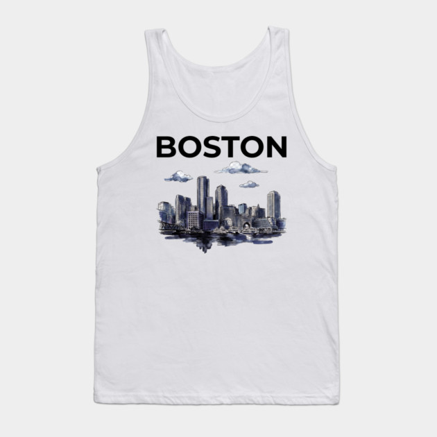 Boston Harbor Ink Wash Skyline Tank Top by Designed By Marty