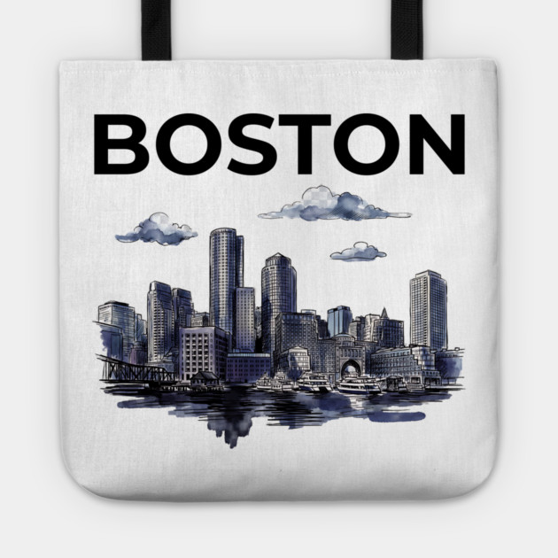 Boston Harbor Ink Wash Skyline Tote by Designed By Marty