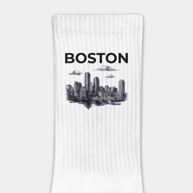 Boston Harbor Ink Wash Skyline by Designed By Marty