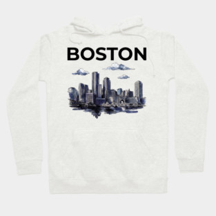 Boston Harbor Ink Wash Skyline Hoodie