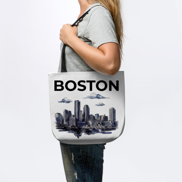 Boston Harbor Ink Wash Skyline by Designed By Marty