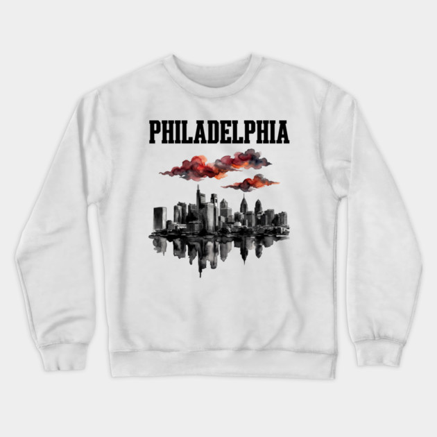 Philadelphia Ink Wash Skyline Storm Clouds Crewneck Sweatshirt by Designed By Marty
