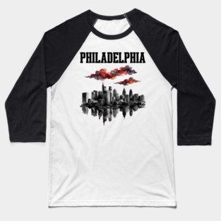 Philadelphia Ink Wash Skyline Storm Clouds Baseball T-Shirt