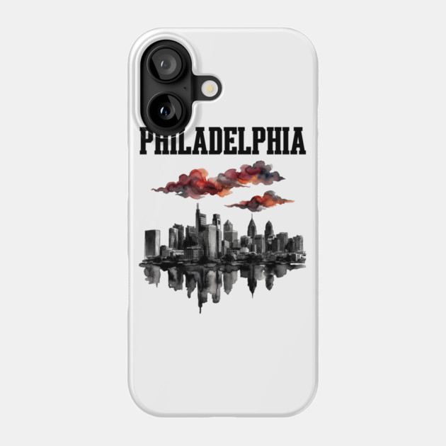 Philadelphia Ink Wash Skyline Storm Clouds Phone Case by Designed By Marty