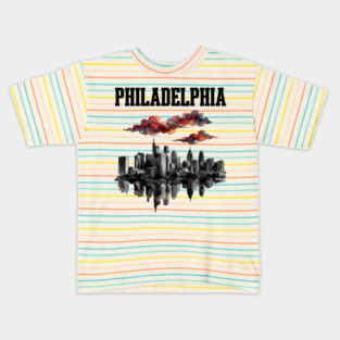 Philadelphia Ink Wash Skyline Storm Clouds Kids T-Shirt