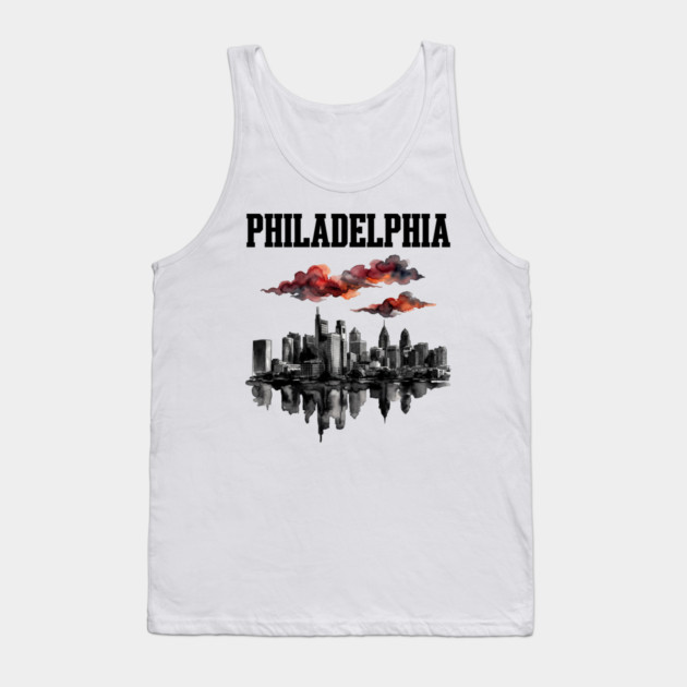 Philadelphia Ink Wash Skyline Storm Clouds Tank Top by Designed By Marty