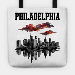 Philadelphia Ink Wash Skyline Storm Clouds Tote
