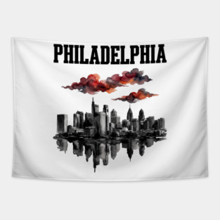 Philadelphia Ink Wash Skyline Storm Clouds Tapestry