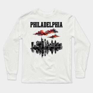 Philadelphia Ink Wash Skyline Storm Clouds Long Sleeve T-Shirt