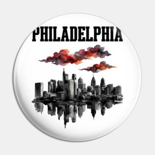 Philadelphia Ink Wash Skyline Storm Clouds Pin