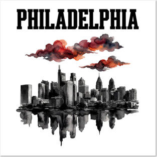 Philadelphia Ink Wash Skyline Storm Clouds Posters and Art
