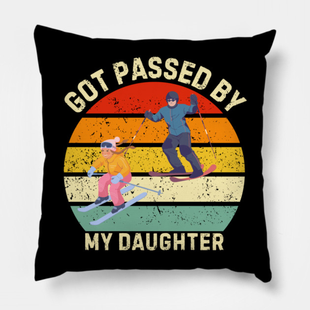 Got Passed By My Daughter – Ski Dad Retro Sunset Pillow by Creatifly Graphic Tees