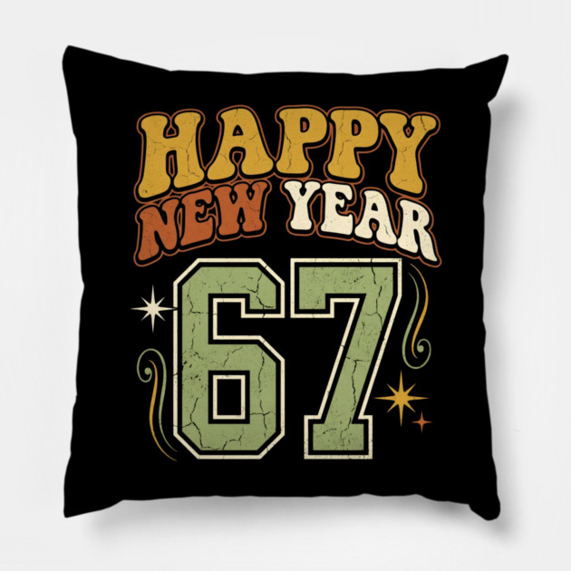 Happy New Year 67 Retro Celebration Pillow by Creatifly Graphic Tees