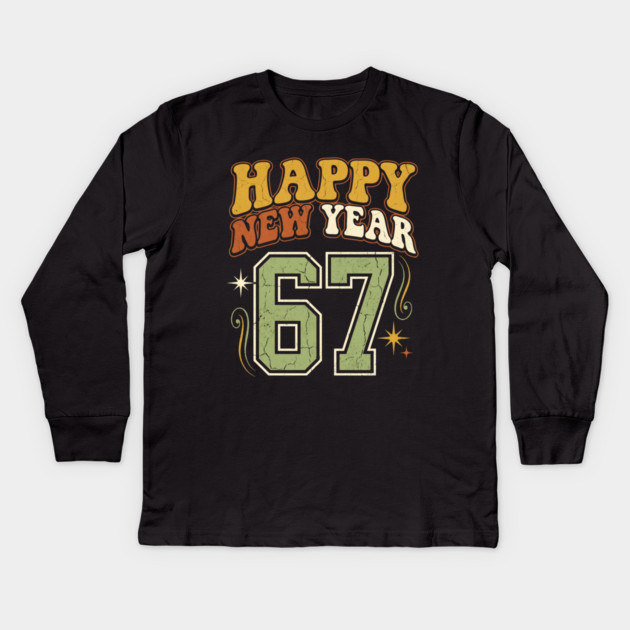 Happy New Year 67 Retro Celebration Kids Long Sleeve T-Shirt by Creatifly Graphic Tees