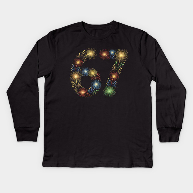 67 New Year Fireworks Celebration Kids Long Sleeve T-Shirt by Creatifly Graphic Tees