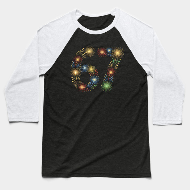 67 New Year Fireworks Celebration Baseball T-Shirt by Creatifly Graphic Tees