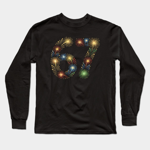 67 New Year Fireworks Celebration Long Sleeve T-Shirt by Creatifly Graphic Tees