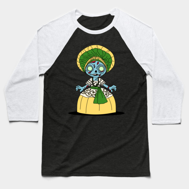 Cute Brazilian Zombie Girl Baseball T-Shirt by H. R. Sinclair