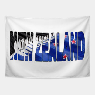 NEW ZEALAND - Silver Fern Flag Flying in Wind Souvenir Sticker Shirt Tapestry
