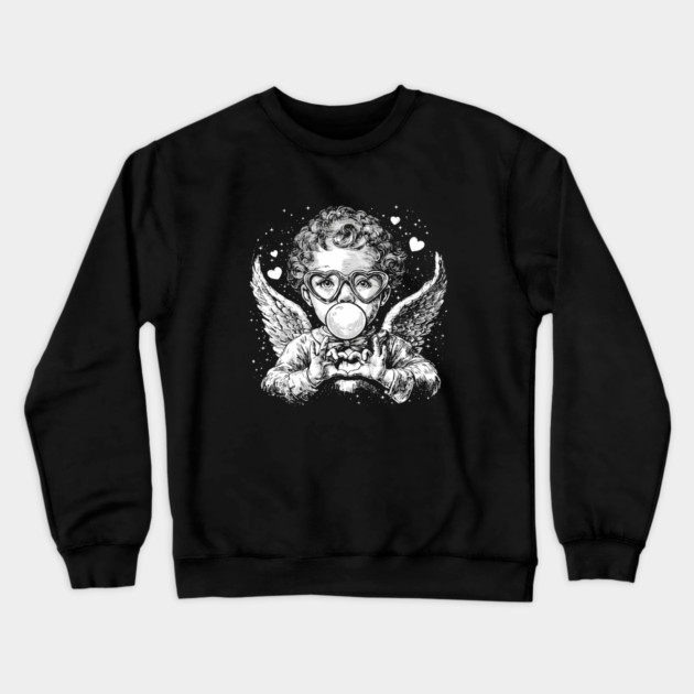 Cupid Valentine Blowing Bubble Crewneck Sweatshirt by JessArty