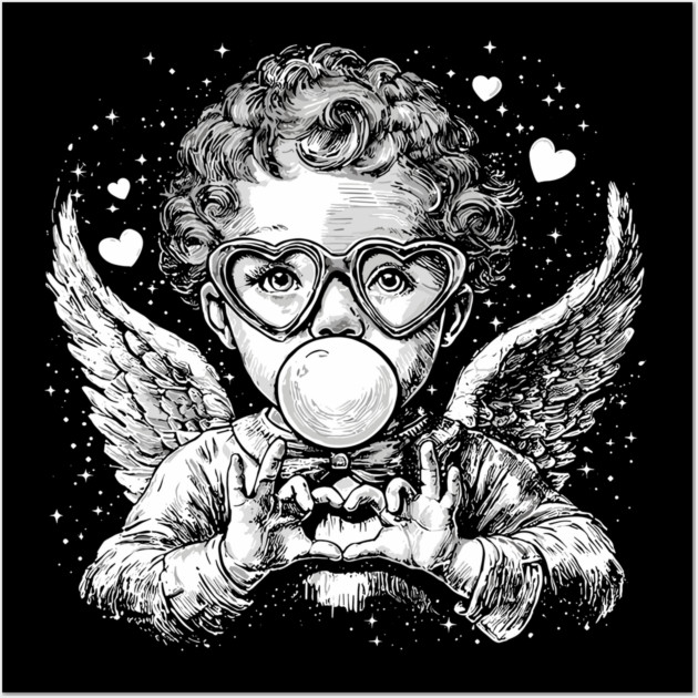 Cupid Valentine Blowing Bubble Wall Art by JessArty