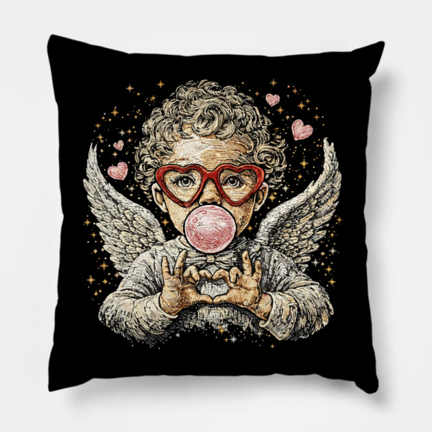 Cupid Blowing Bubble Valentine Pillow by JessArty