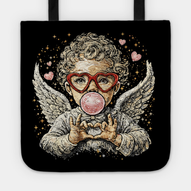 Cupid Blowing Bubble Valentine Tote by JessArty