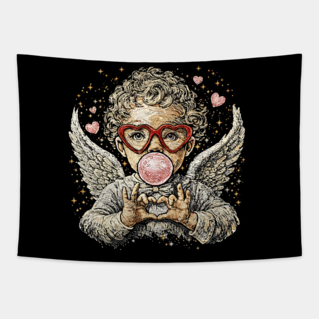 Cupid Blowing Bubble Valentine Tapestry by JessArty