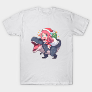 Sakura Minamoto Zombieland Saga Anime Christmas Dinosaur Santa Claus Kawaii Chibi Style T-Shirt