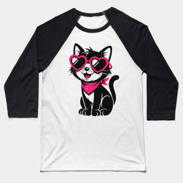 Cheeky Black Cat Baseball T-Shirt by CreativeSage