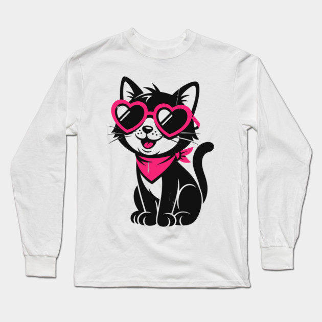 Cheeky Black Cat Long Sleeve T-Shirt by CreativeSage