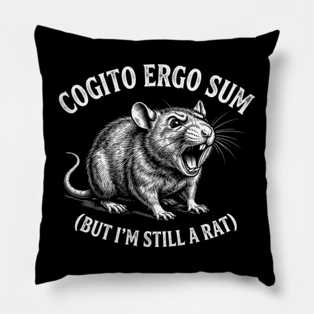 Cogito Ergo Sum (But I'm Still A Rat) Philosophy Humor Pillow by ArtistTee ⭐⭐⭐⭐⭐