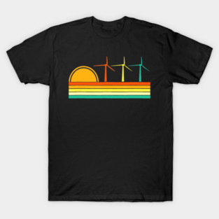 Vintage Renewable Energy Windmill Wind Turbine Ecologist Sunset T-Shirt