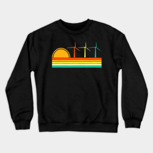 Vintage Renewable Energy Windmill Wind Turbine Ecologist Sunset Crewneck Sweatshirt