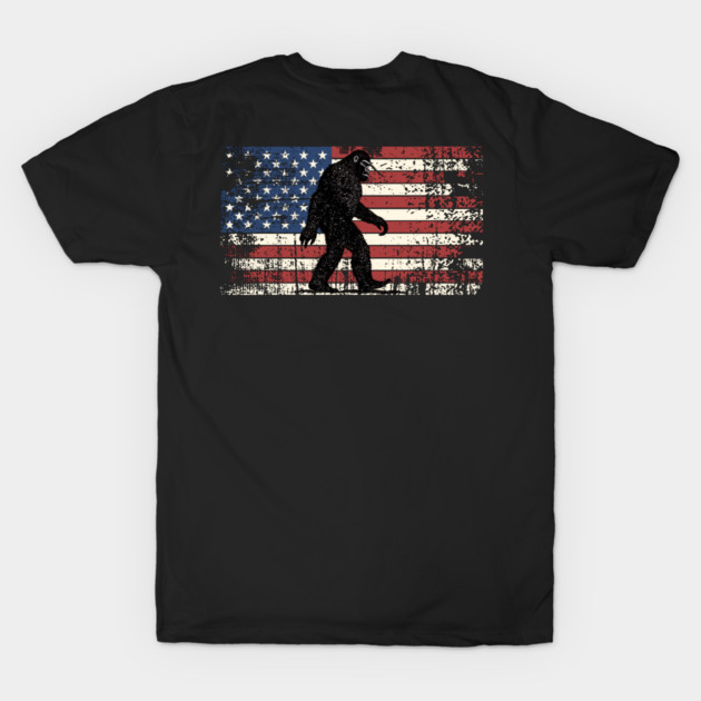 Bigfoot US Flag - Men Women Kids - Distressed Sasquatch Back Print by Pixel Threads 