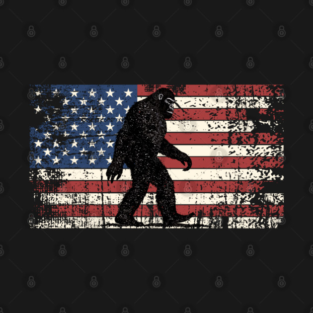 Bigfoot US Flag - Men Women Kids - Distressed Sasquatch Back Print by Pixel Threads 