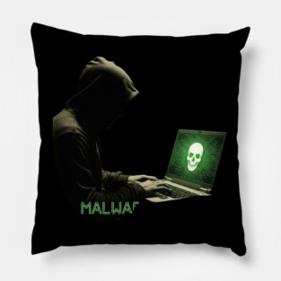MALWARE - Hacker At Computer With Threatening Grim Skull on Screen Cool Pillow