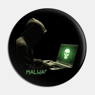 MALWARE - Hacker At Computer With Threatening Grim Skull on Screen Cool Pin