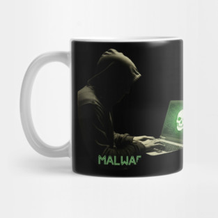 MALWARE - Hacker At Computer With Threatening Grim Skull on Screen Cool Mug