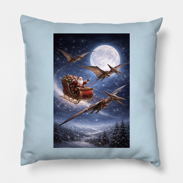 Santa’s Sleigh Pulled by Pterodactyls Pillow by DonWillisJrArt