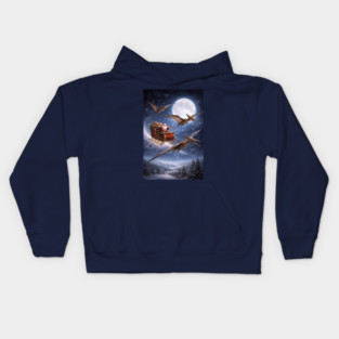 Santa’s Sleigh Pulled by Pterodactyls Kids Hoodie